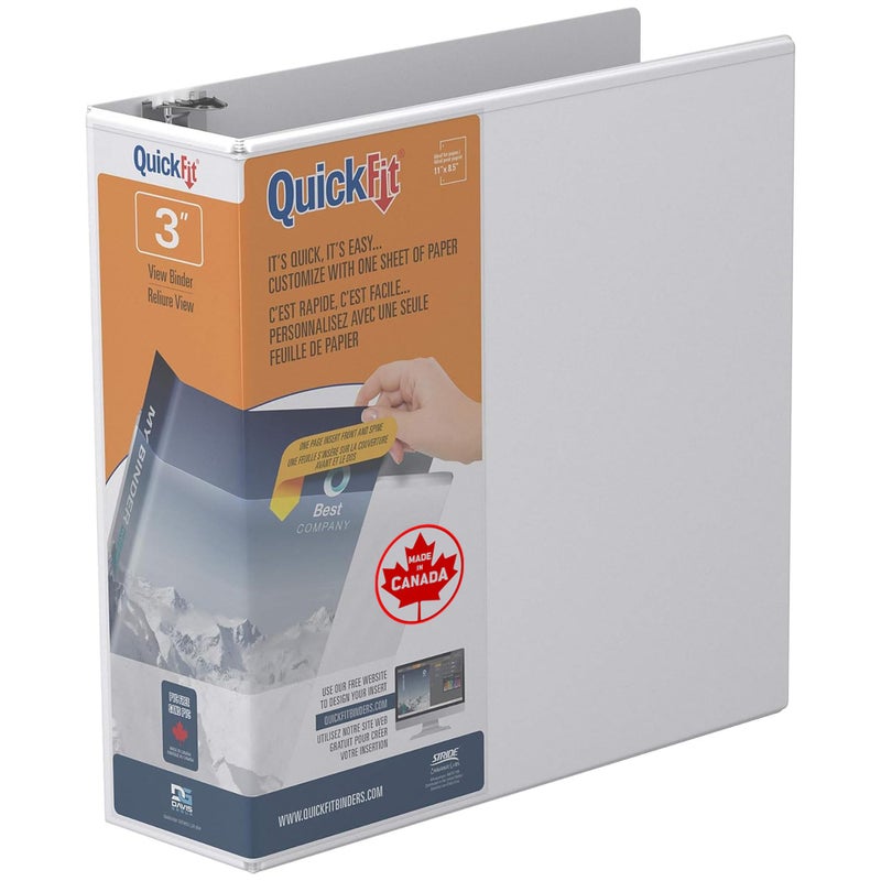 StrideÂ® QuickFitÂ® Angle D-Ring View Binders, 625-Sheet Capacity, 3" Rings, 47% Recycled, White 87050